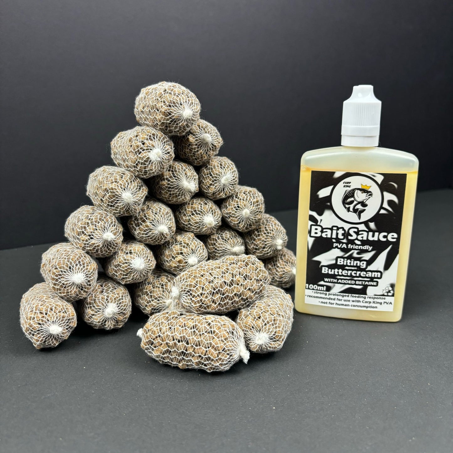 PRE TIED PVA BAGS SESSION PACK + CARP KING BAIT SAUCE( SIX FLAVOURS)