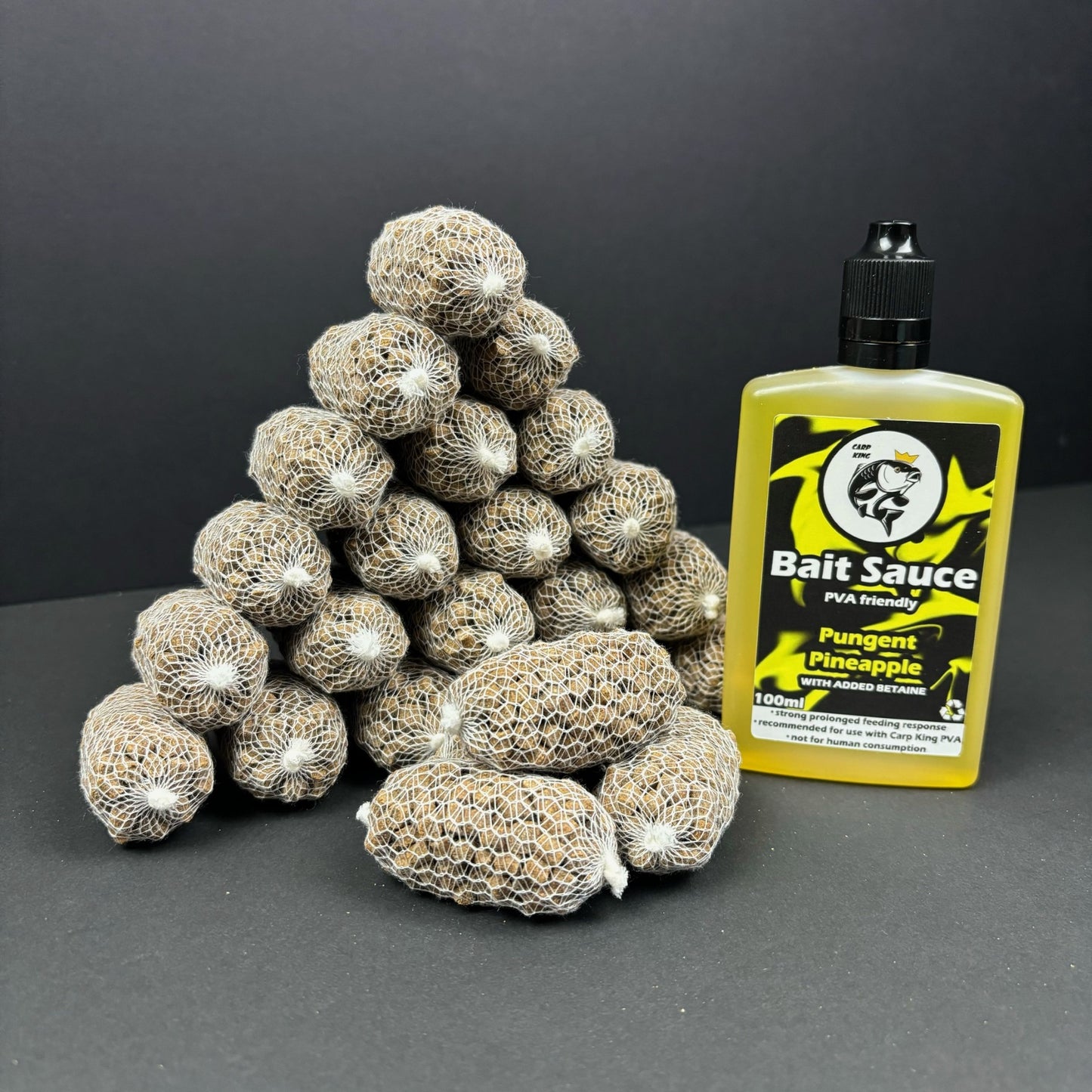 PRE TIED PVA BAGS SESSION PACK + CARP KING BAIT SAUCE( SIX FLAVOURS)